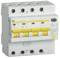 Выключатель автоматический дифференциальный АД14S 4п 63А C 100мА тип AC (5 мод) | код. MAD13-4-063-C-100 | IEK 